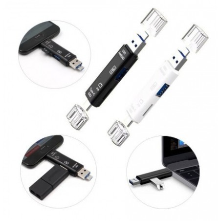 Lector Memorias 5 en 1 USB TF Micro USB Tipo C