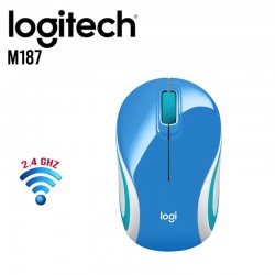 Mini Mouse Logitech M187 Óptico, Inalámbrico Azul