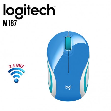 Mini Mouse Logitech M187 Óptico, Inalámbrico Azul