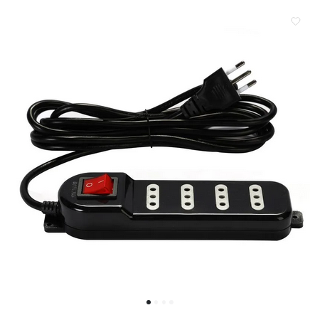 Alargador de Corriente 3m 4pos. C/Switch Negro ME-069B