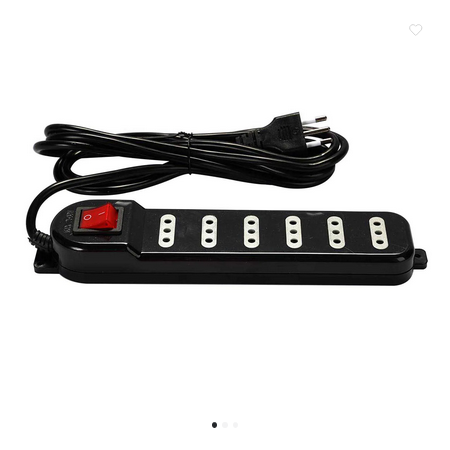 Alargador de Corriente 3m 6pos. C/Switch Negro ME-070B