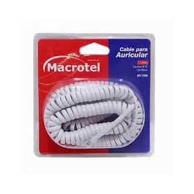 Cable Auricular Telefonico Espiral 3m Blanco MT-1270