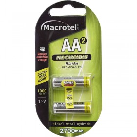 Pilas Recargables AA 2700mAh Precargadas Macrotel MW-2702