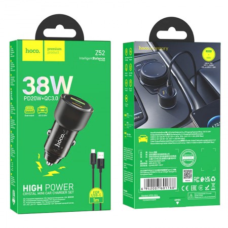 Cargador Auto Hoco Z52 Spacious PD38W Cable Tipo C Negro