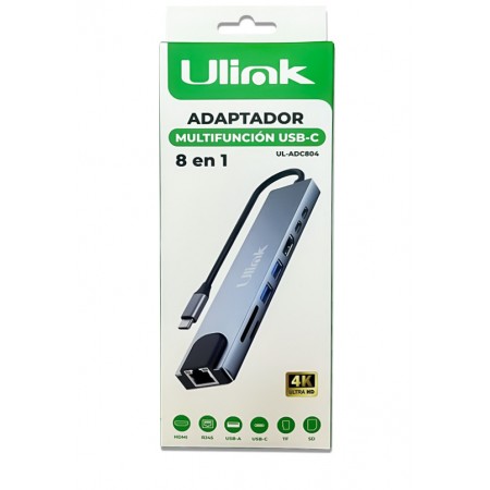 Adaptador Multipuerto USB C 8 en 1, Aluminio / UL-ADC804